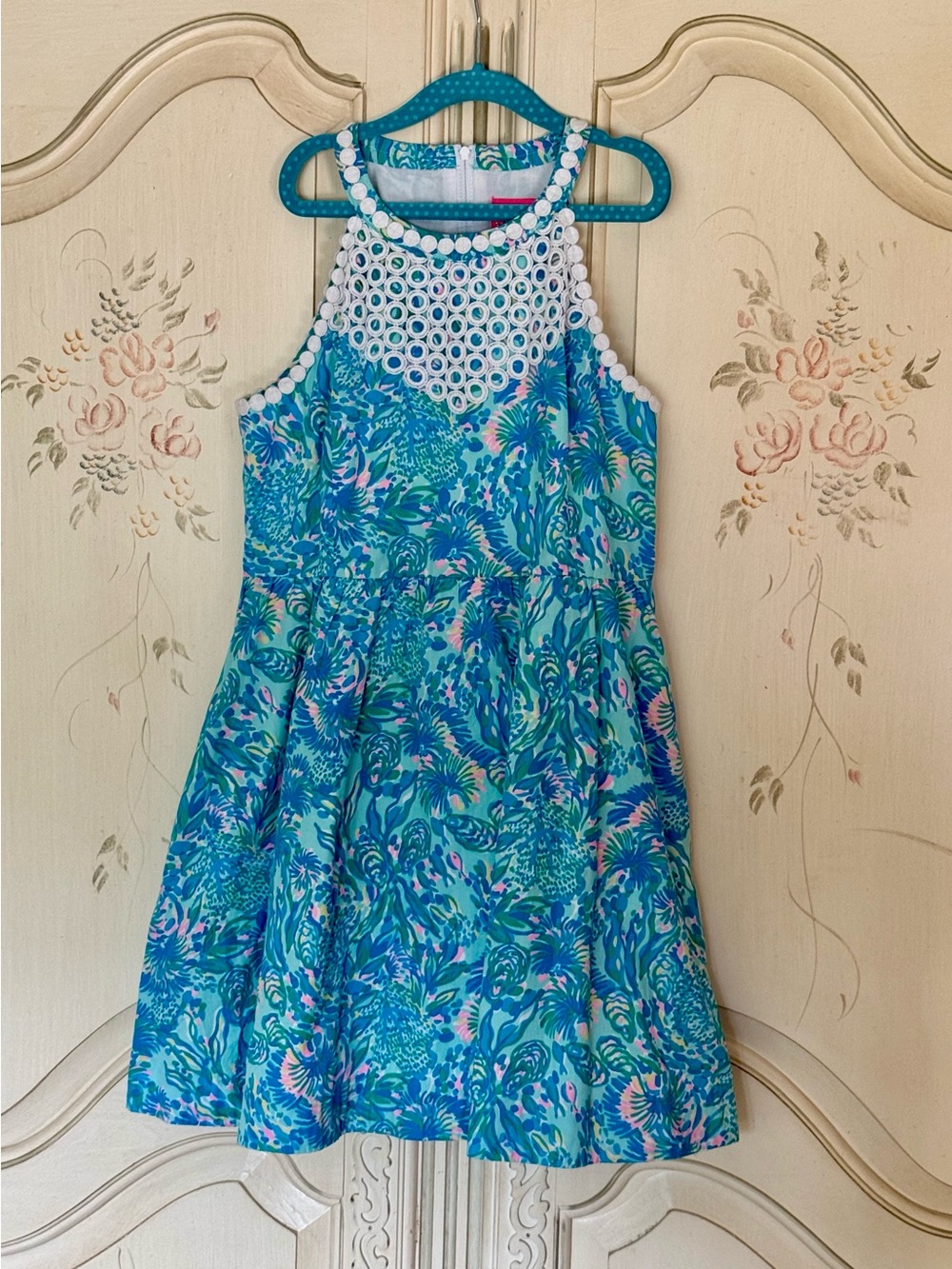 Lilly Pulitzer 14 Girls’ Little Kinley Dress Surf Blue Coral Of The Story